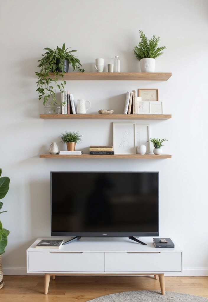 25+ TV Wall Ideas That Make a Stunning Focal Point 1 25+ TV Wall Ideas That Make a Stunning Focal Point - 1. Minimalist Floating Shelves