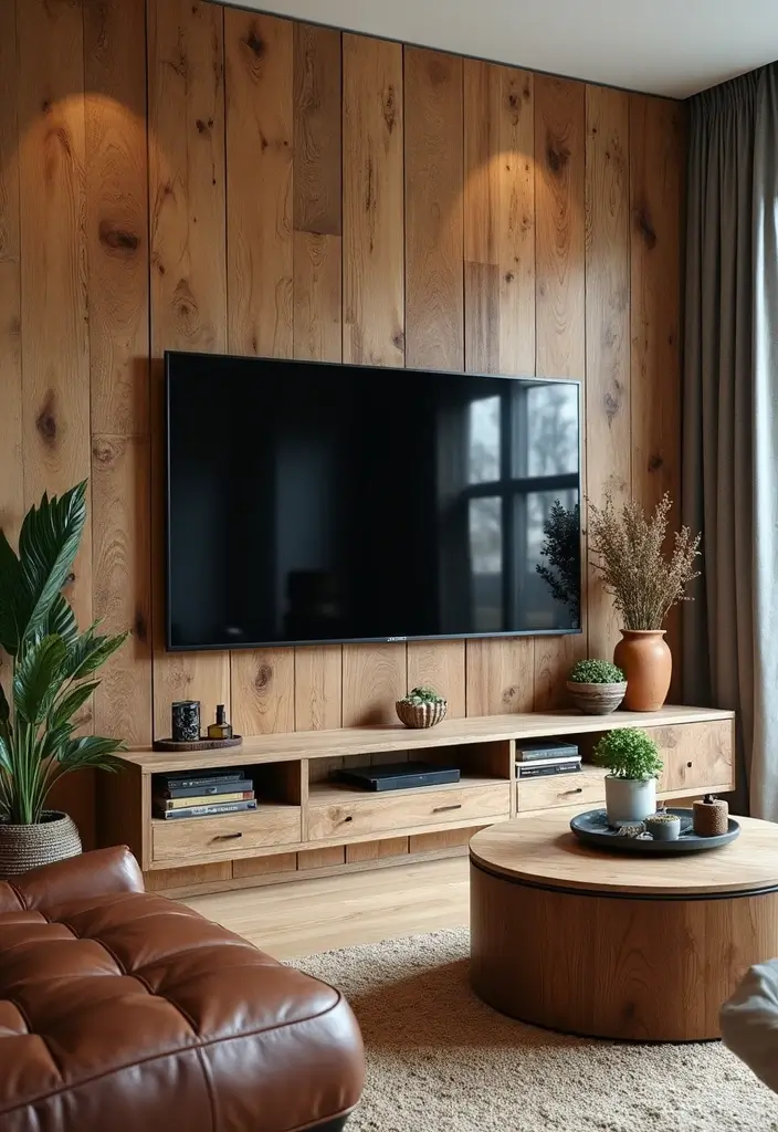 25+ TV Wall Ideas That Make a Stunning Focal Point 72 25+ TV Wall Ideas That Make a Stunning Focal Point - 12. Repurposed Materials