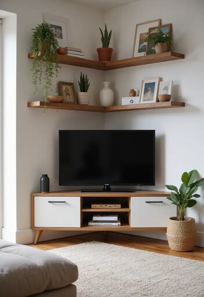25+ TV Wall Ideas That Make a Stunning Focal Point 105 25+ TV Wall Ideas That Make a Stunning Focal Point - 17. Chic Corner TV Setup