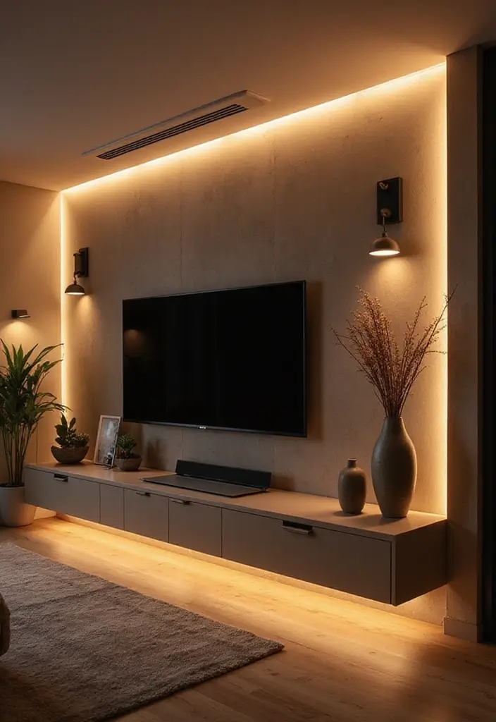 25+ TV Wall Ideas That Make a Stunning Focal Point 131 25+ TV Wall Ideas That Make a Stunning Focal Point - 21. Bold Accent Lighting