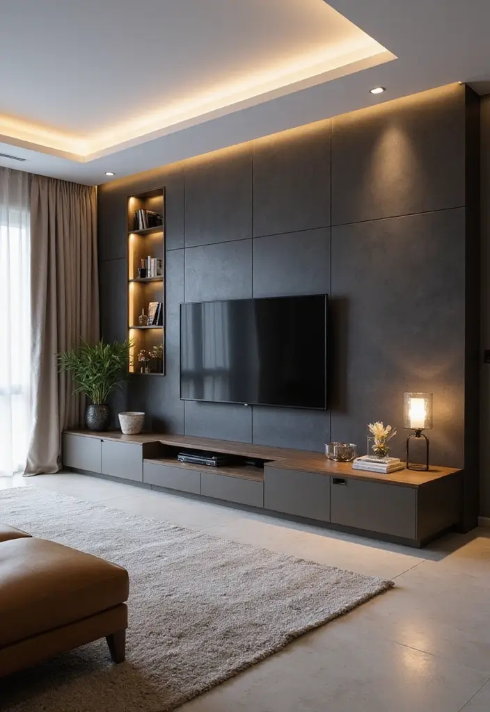 25+ TV Wall Ideas That Make a Stunning Focal Point 152 25+ TV Wall Ideas That Make a Stunning Focal Point - 24. Modern Contrast