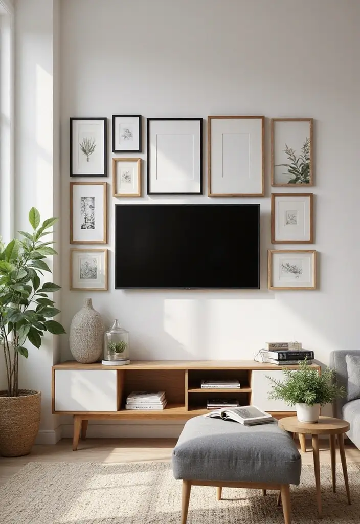 25+ TV Wall Ideas That Make a Stunning Focal Point 22 25+ TV Wall Ideas That Make a Stunning Focal Point - 4. Gallery Wall with TV as Art