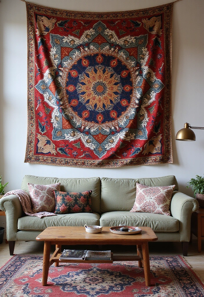 25+ Wall Ideas for Living Rooms That Transform Your Space - 10. Tapestry Wall Hangings