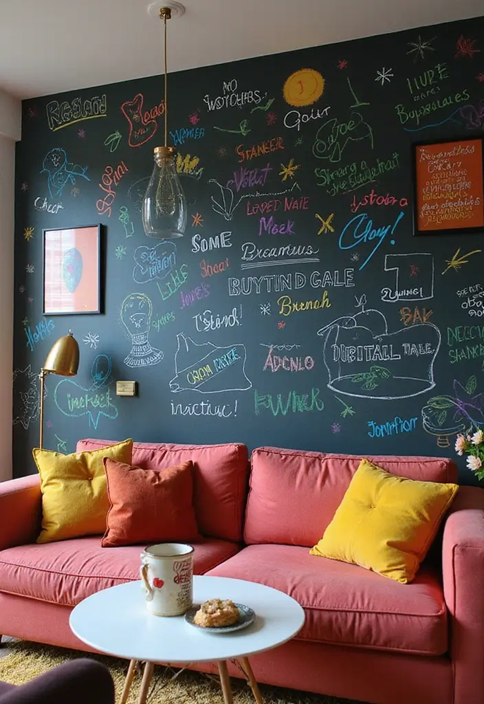25+ Wall Ideas for Living Rooms That Transform Your Space - 11. Chalkboard Wall