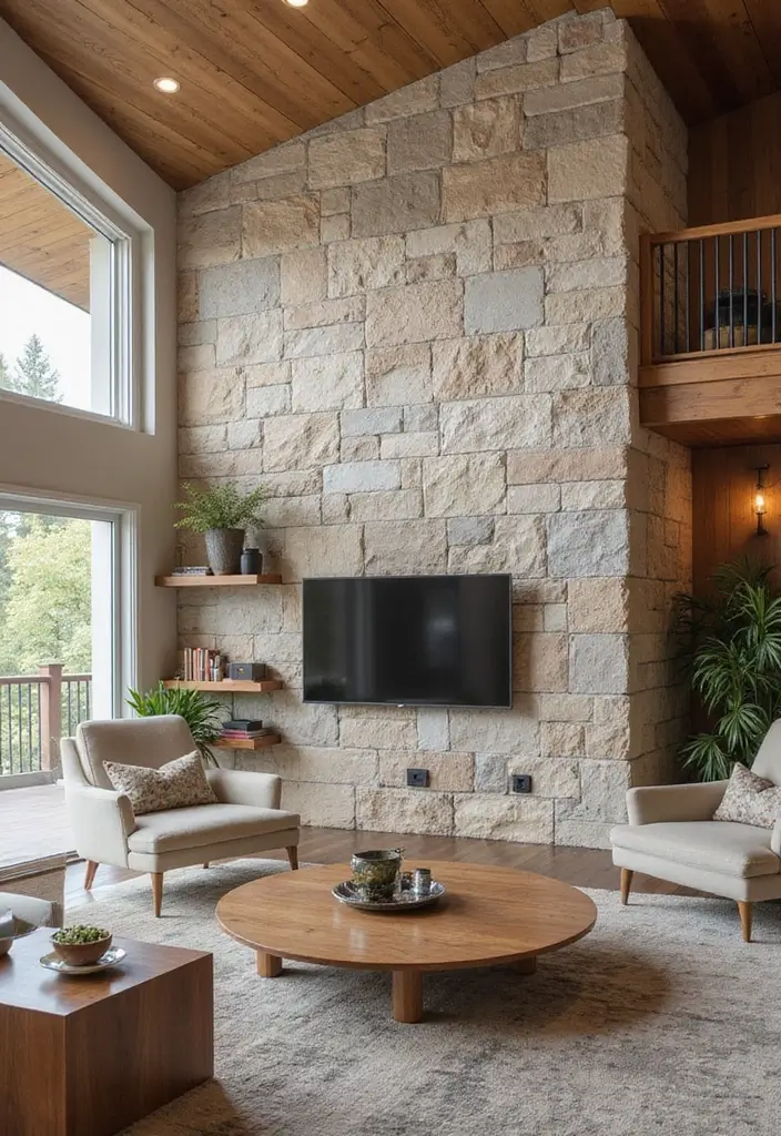 25+ Wall Ideas for Living Rooms That Transform Your Space - 12. Natural Stone Accents