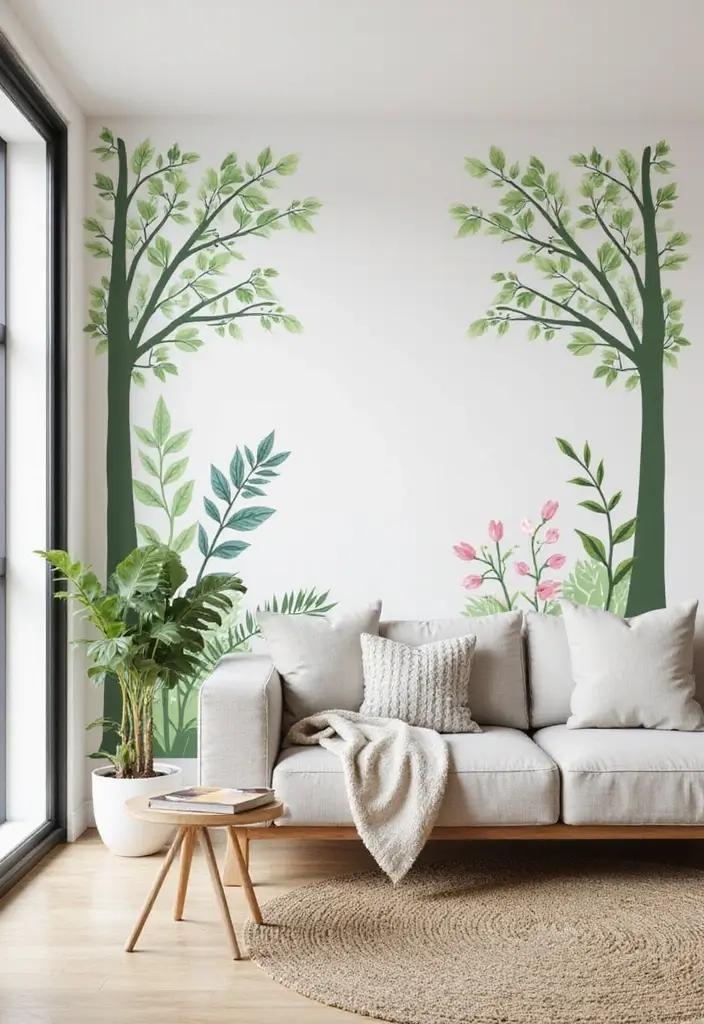25+ Wall Ideas for Living Rooms That Transform Your Space - 13. Wall Decals with Nature Themes