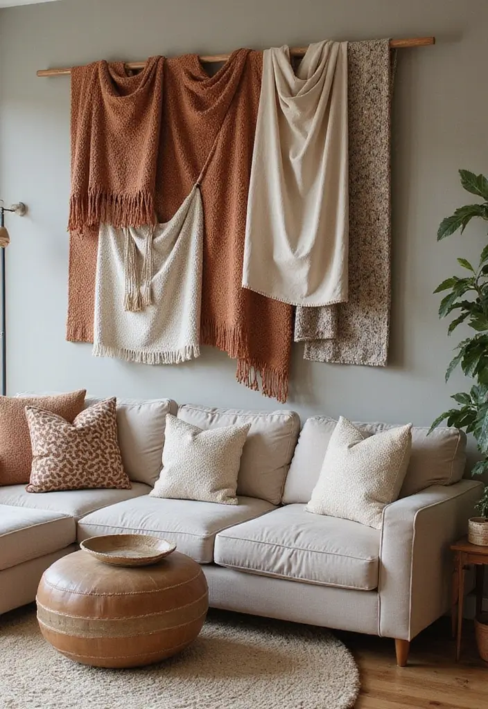 25+ Wall Ideas for Living Rooms That Transform Your Space - 14. Layered Textiles