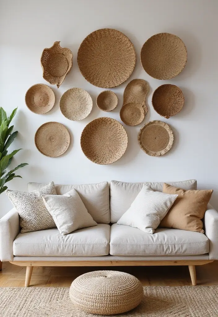 25+ Wall Ideas for Living Rooms That Transform Your Space - 15. Decorative Baskets