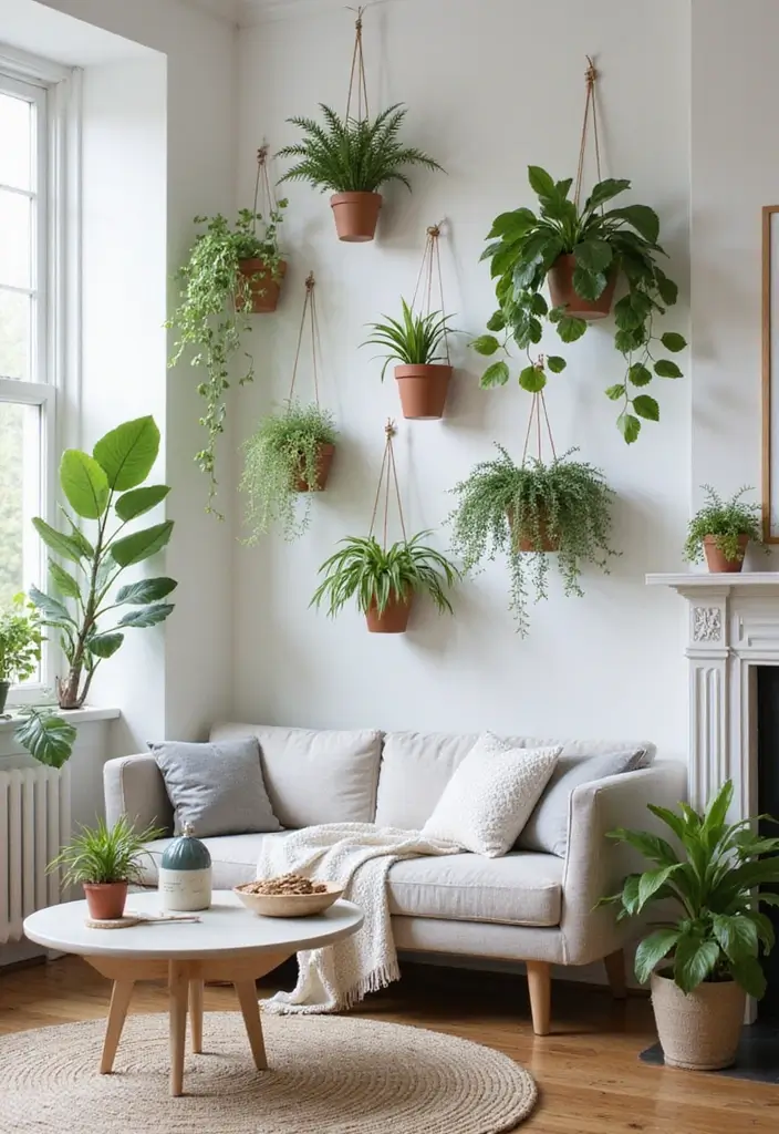 25+ Wall Ideas for Living Rooms That Transform Your Space - 18. Hanging Wall Planters