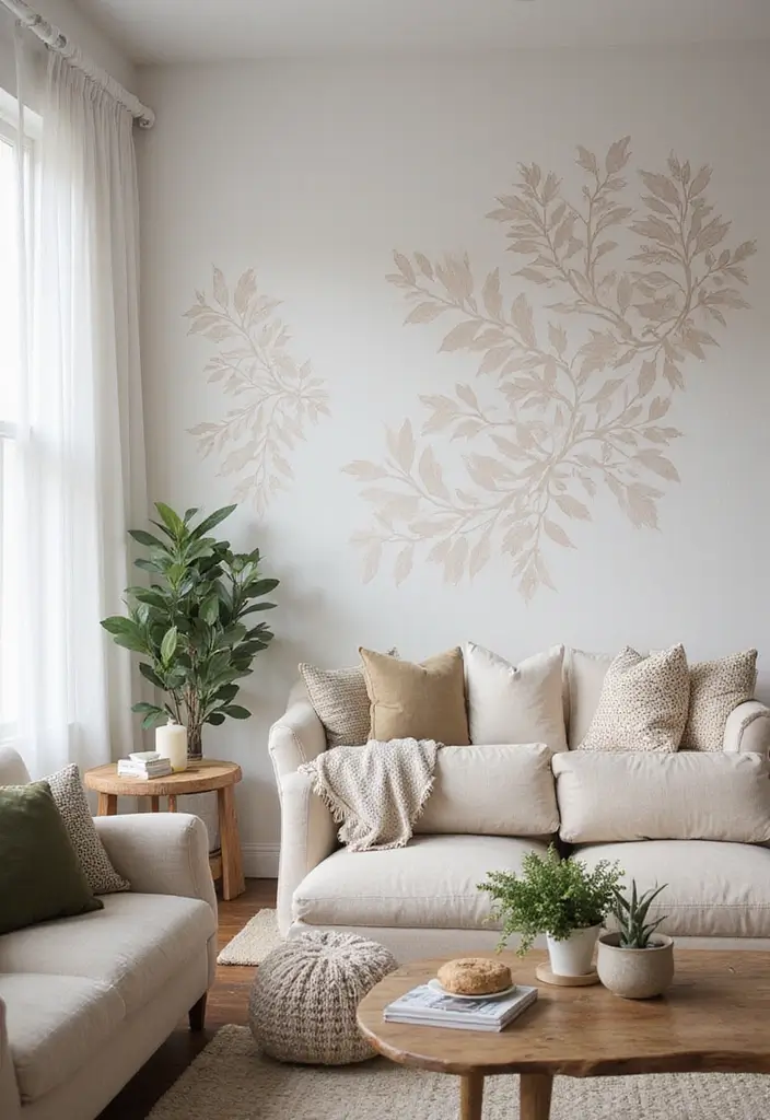 25+ Wall Ideas for Living Rooms That Transform Your Space - 19. Stenciled Wall Patterns
