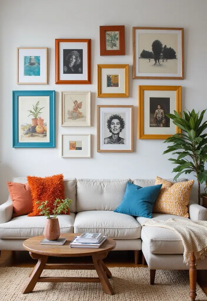 25+ Wall Ideas for Living Rooms That Transform Your Space - 21. Eclectic Frame Collage