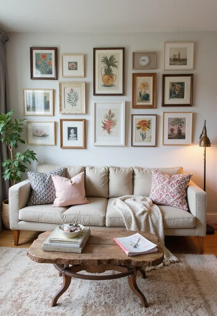 25+ Wall Ideas for Living Rooms That Transform Your Space - 3. Upcycled Art Gallery