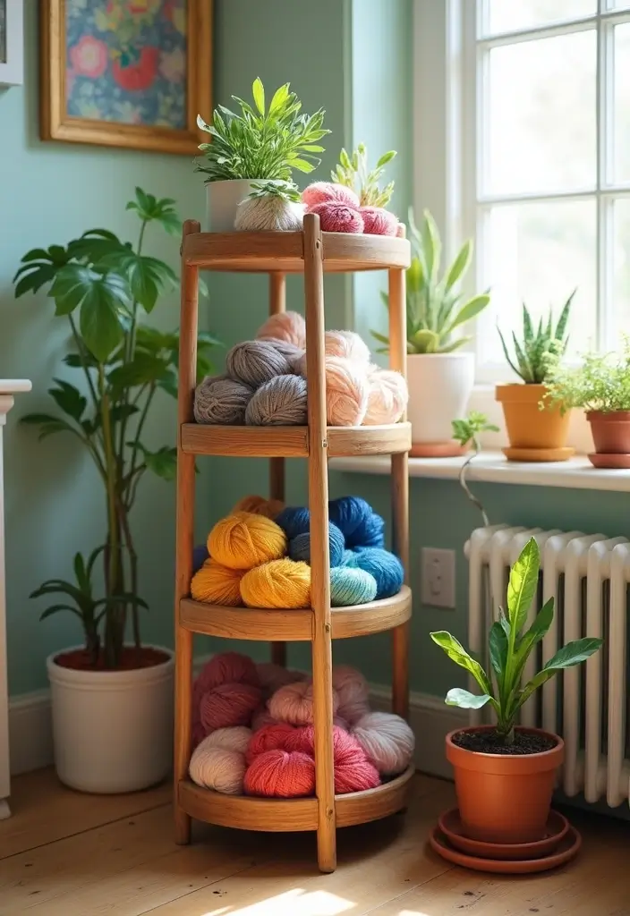 25+ Yarn Storage Ideas for Knitters and Crafters - 14. Tiered Plant Stands