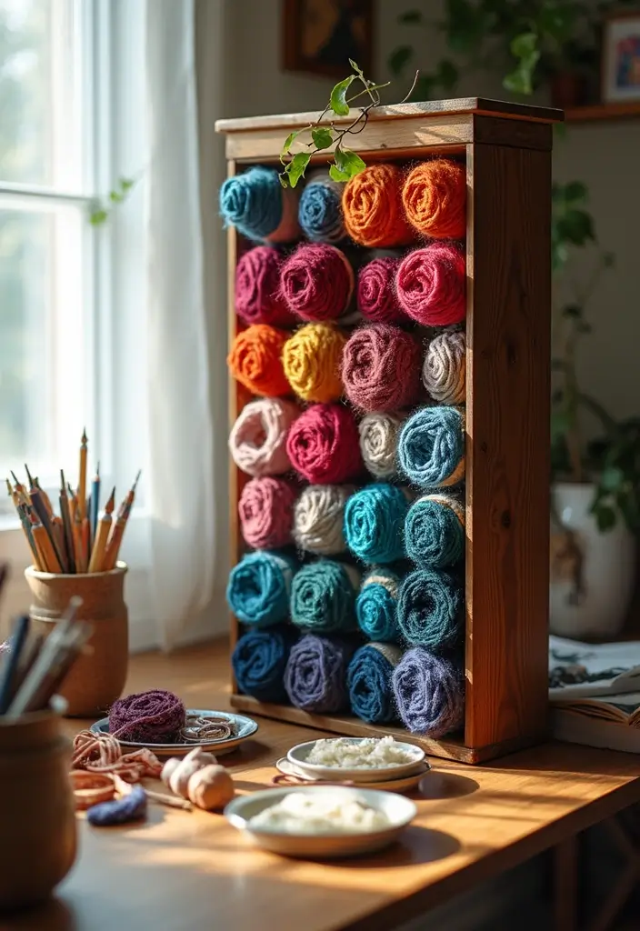 25+ Yarn Storage Ideas for Knitters and Crafters - 16. Repurposed Wine Racks