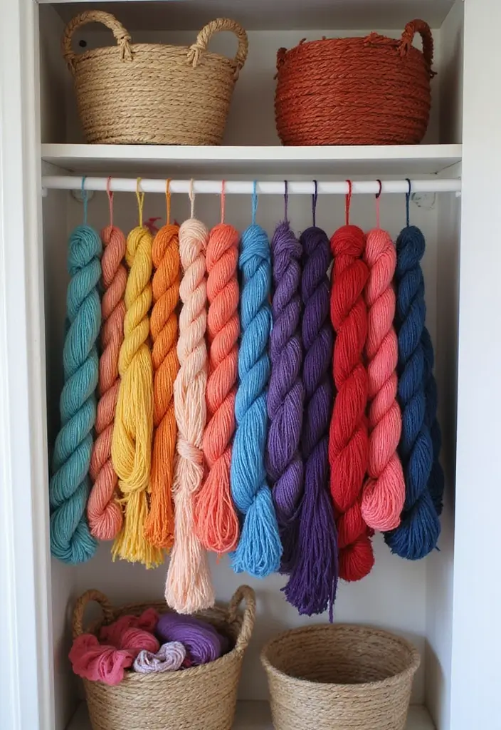 25+ Yarn Storage Ideas for Knitters and Crafters - 20. Creative Use of Tension Rods