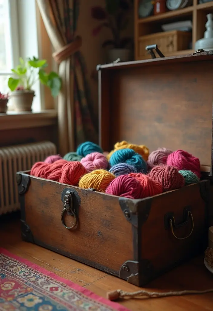 25+ Yarn Storage Ideas for Knitters and Crafters - 22. Vintage Trunks for Storage and Style