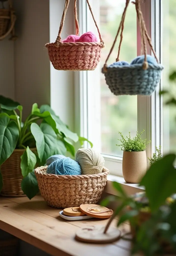 25+ Yarn Storage Ideas for Knitters and Crafters - 4. Hanging Baskets