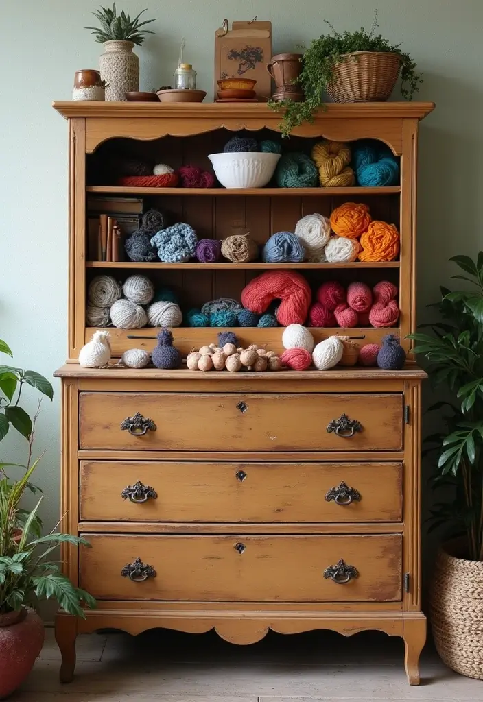 25+ Yarn Storage Ideas for Knitters and Crafters - 5. Repurposed Furniture