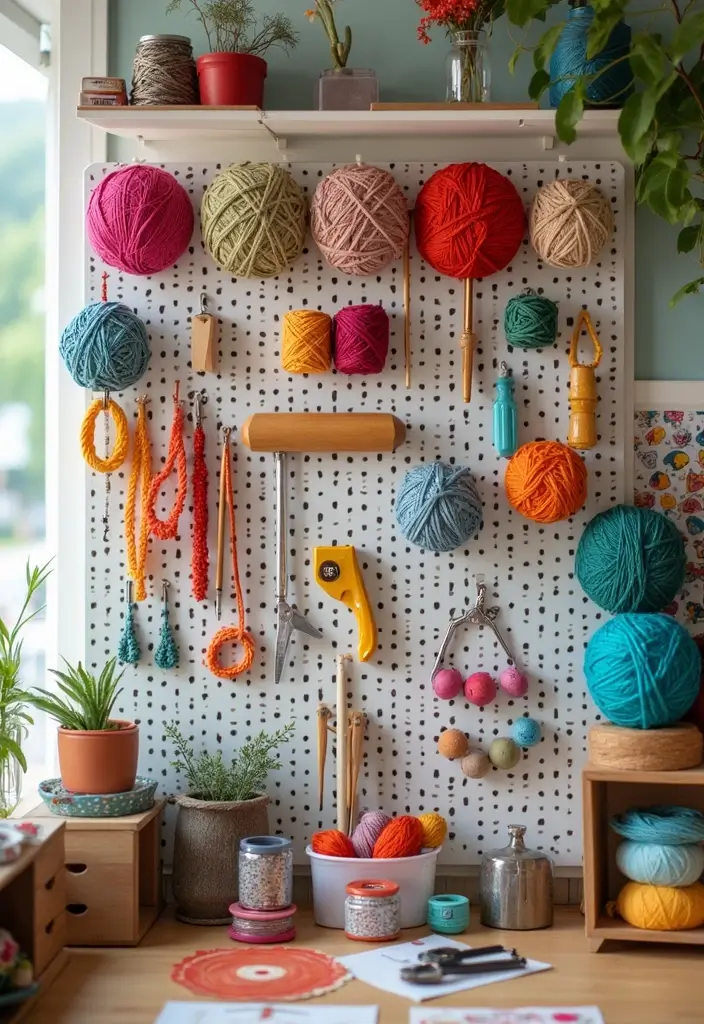 25+ Yarn Storage Ideas for Knitters and Crafters - 6. Creative Yarn Solutions with Pegboards