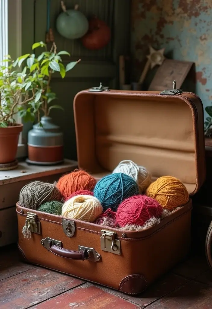25+ Yarn Storage Ideas for Knitters and Crafters - 9. Vintage Suitcases for a Unique Touch