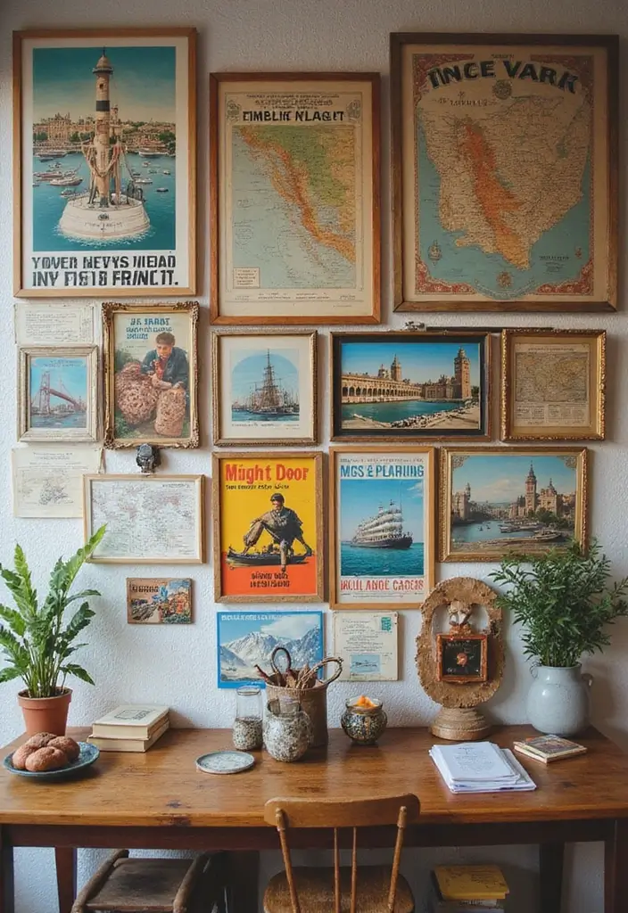 30 Aesthetic Picture Wall Ideas That Are Pinterest-Worthy - 20. Vintage-Inspired Travel Gallery