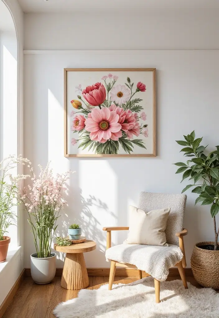30 Aesthetic Picture Wall Ideas That Are Pinterest-Worthy - 22. Bold Floral Decor