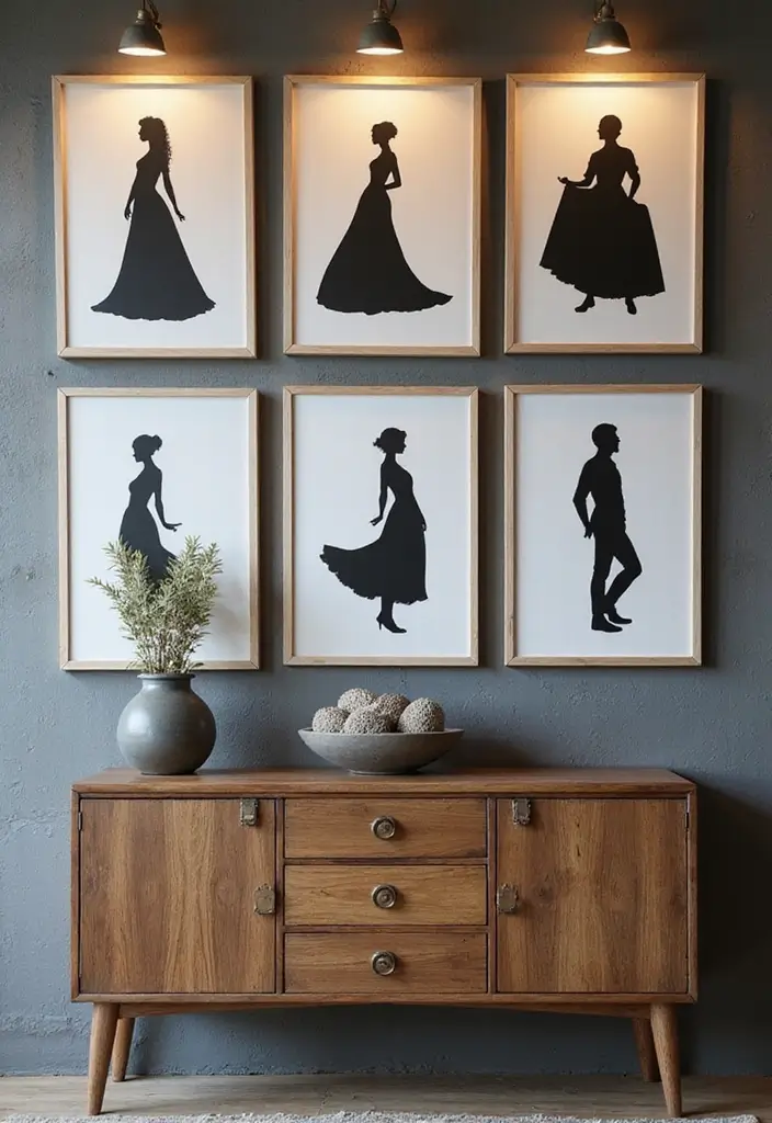 30 Aesthetic Picture Wall Ideas That Are Pinterest-Worthy - 24. Silhouette Art Display