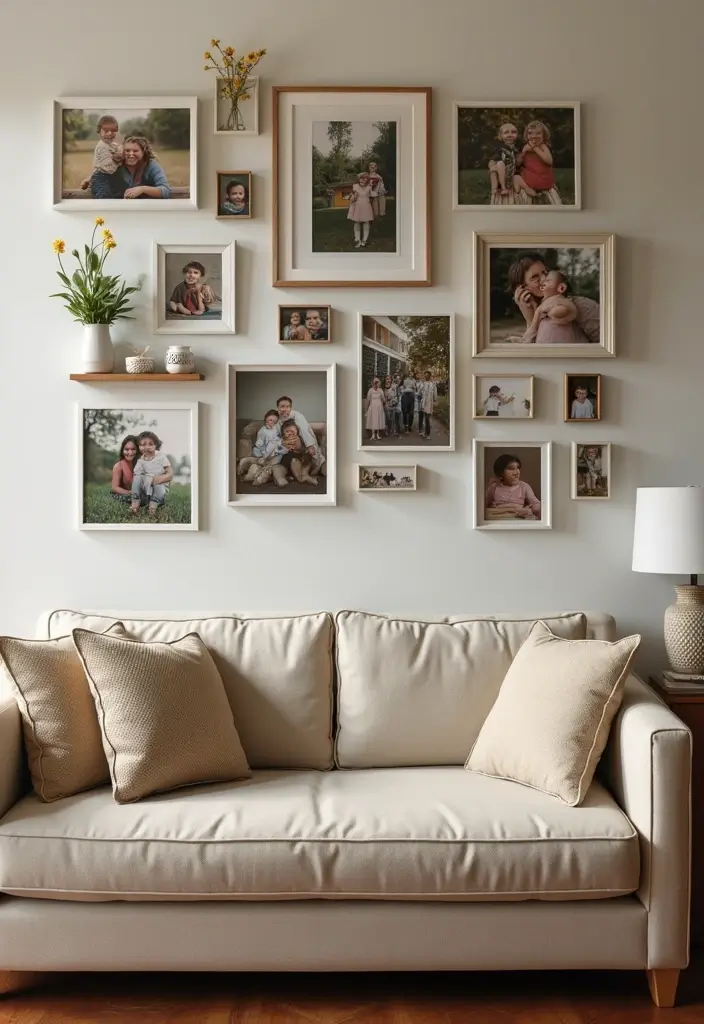 30 Aesthetic Picture Wall Ideas That Are Pinterest-Worthy - 27. Family Milestones Reflection