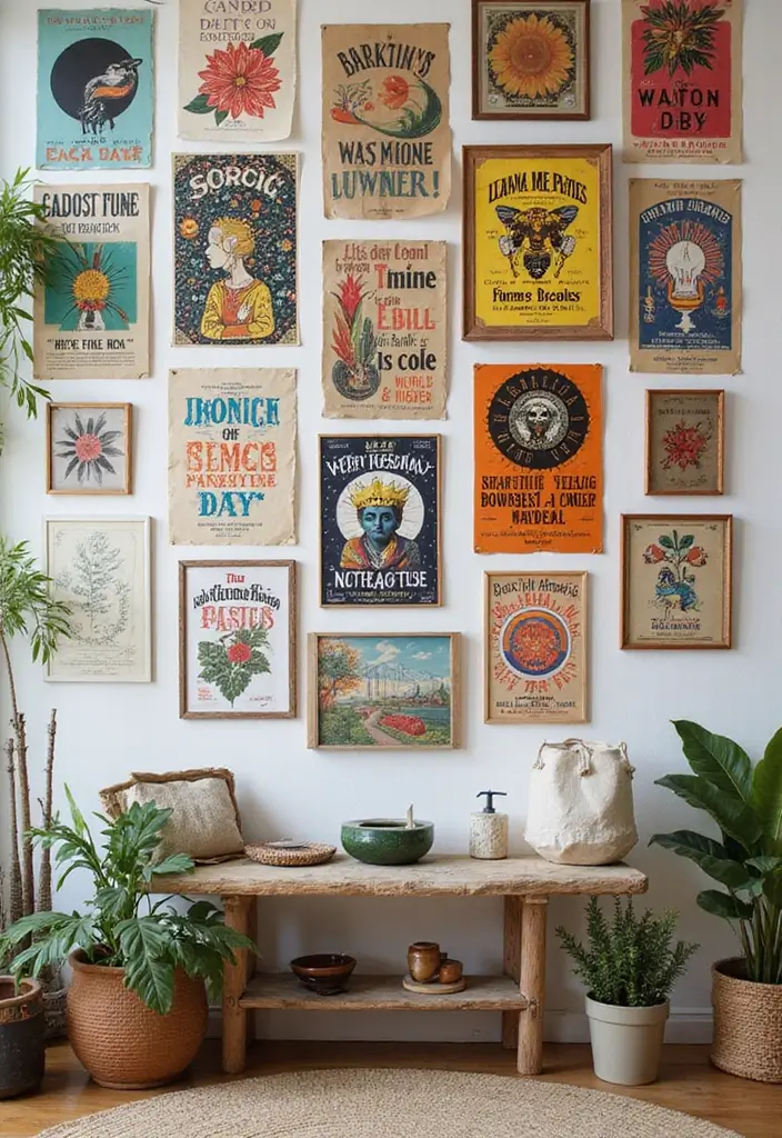 30 Aesthetic Poster Wall Ideas for Trendy Home Decor - 1. Eclectic Boho Gallery Wall