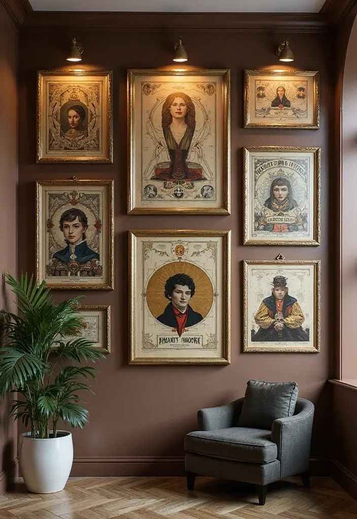 30 Aesthetic Poster Wall Ideas for Trendy Home Decor - 22. Art Deco Inspired Wall