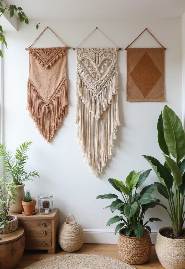 30 Aesthetic Poster Wall Ideas for Trendy Home Decor - 6. Bohemian Macrame and Poster Fusion