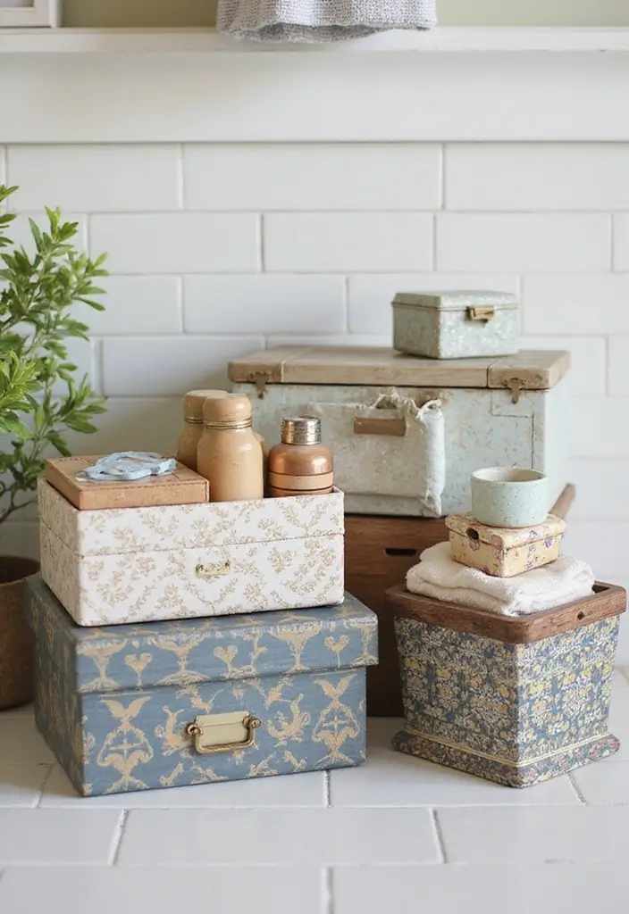 30 Bathroom Cabinet Storage Ideas for a Clutter-Free Look - 12. Decorative Storage Boxes