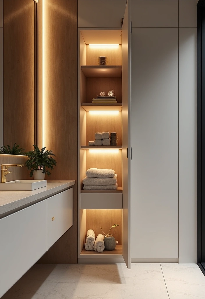30 Bathroom Cabinet Storage Ideas for a Clutter-Free Look - 16. Integrated Lighting Cabinets
