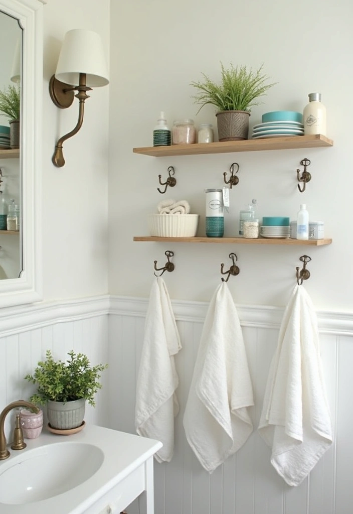 30 Bathroom Cabinet Storage Ideas for a Clutter-Free Look - 17. Decorative Hooks and Racks