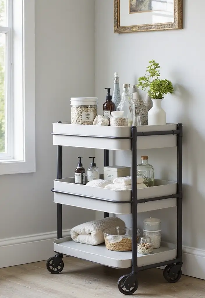30 Bathroom Cabinet Storage Ideas for a Clutter-Free Look - 29. Bathroom Carts for Flexibility