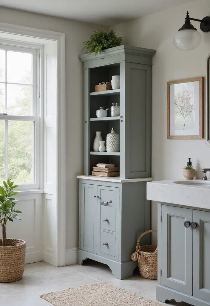 30 Bathroom Cabinet Storage Ideas for a Clutter-Free Look - 6. Corner Cabinets for Optimal Use