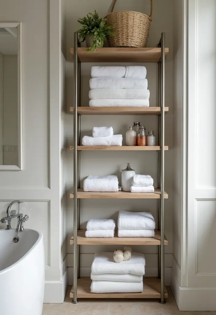 30 Bathroom Cabinet Storage Ideas for a Clutter-Free Look - 7. Open Shelving Units