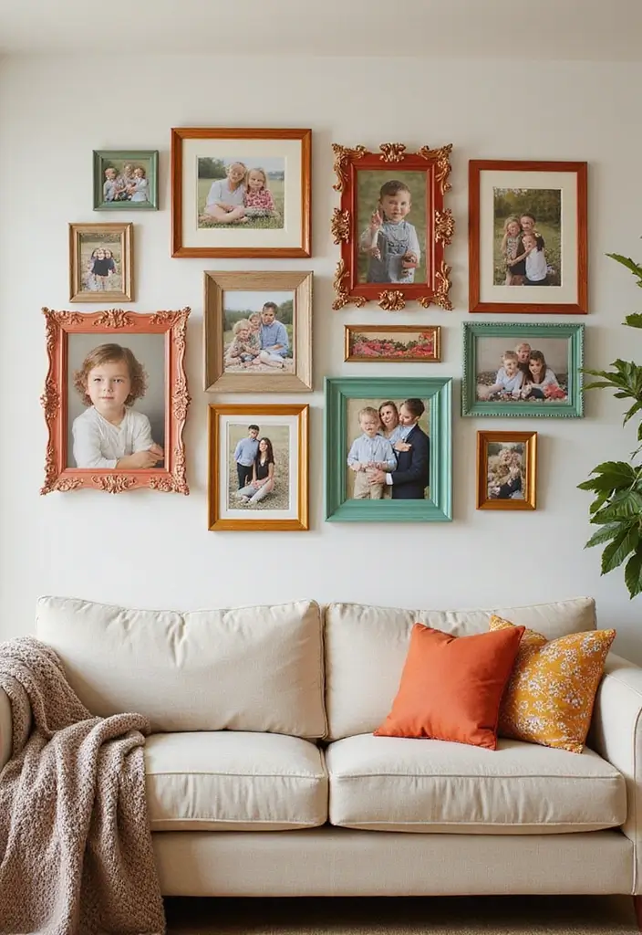 30 Bedroom Picture Wall Ideas for a Cozy Dreamy Vibe - 1. Eclectic Frame Mix