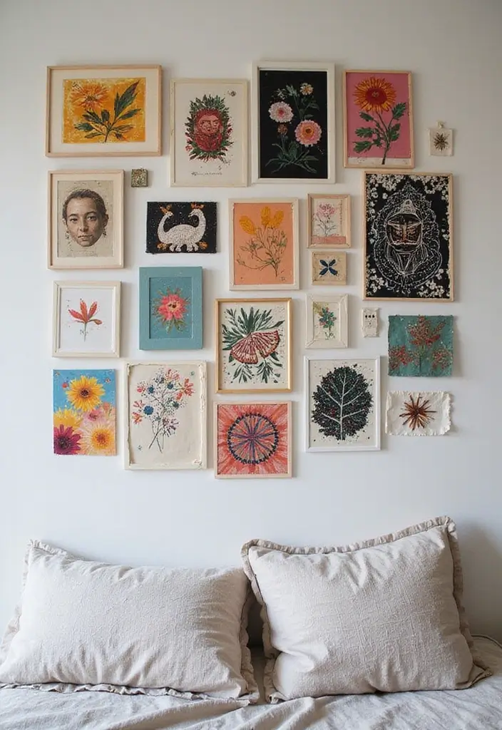 30 Bedroom Picture Wall Ideas for a Cozy Dreamy Vibe - 11. Art Collage