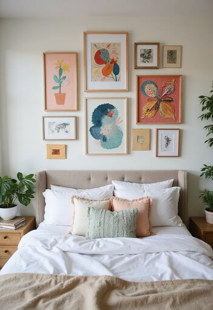 30 Bedroom Picture Wall Ideas for a Cozy Dreamy Vibe - 14. DIY Artwork