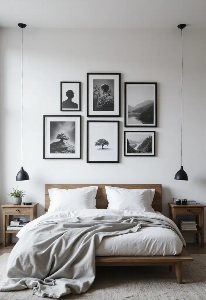 30 Bedroom Picture Wall Ideas for a Cozy Dreamy Vibe - 15. Black and White Elegance