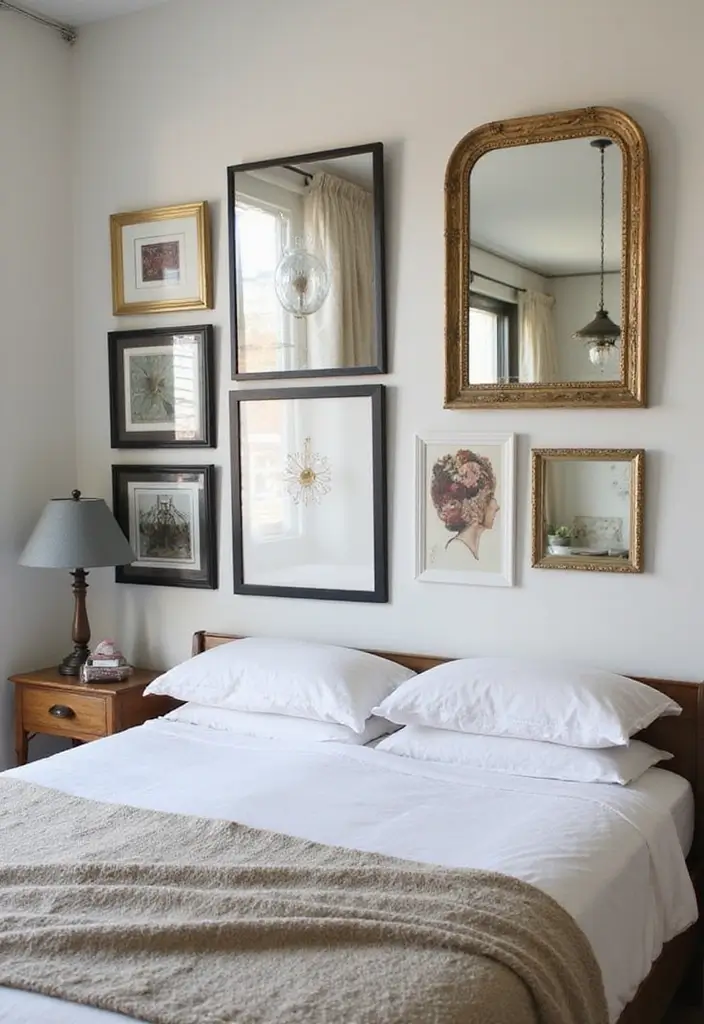 30 Bedroom Picture Wall Ideas for a Cozy Dreamy Vibe - 16. Framed Mirrors