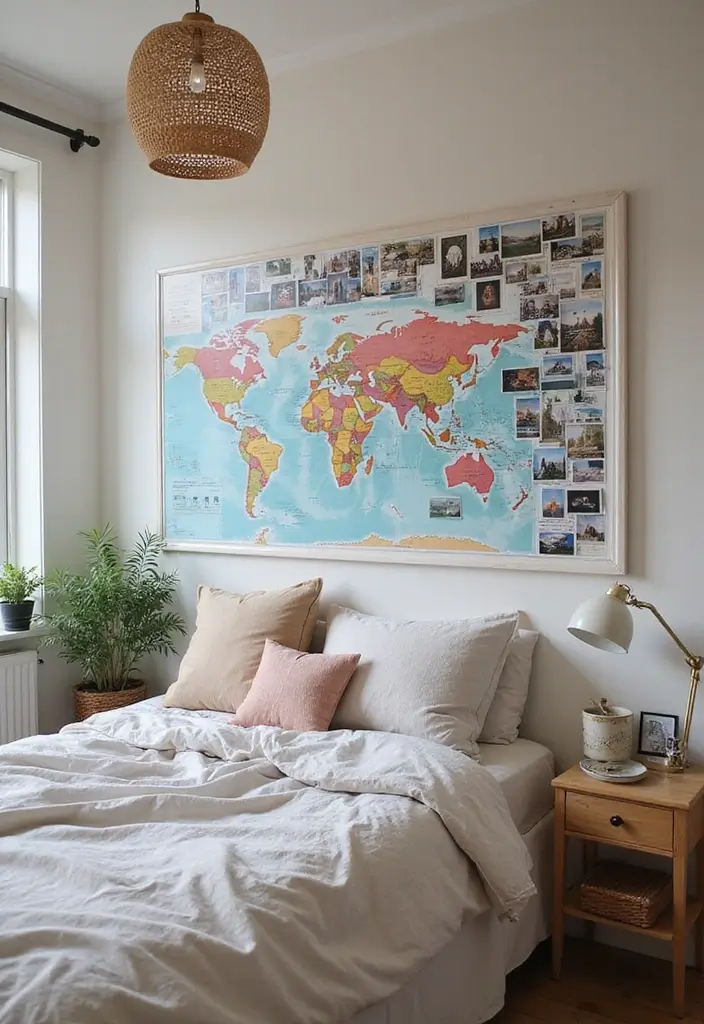 30 Bedroom Picture Wall Ideas for a Cozy Dreamy Vibe - 17. Travel Memories