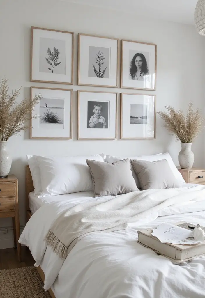 30 Bedroom Picture Wall Ideas for a Cozy Dreamy Vibe - 21. Monochrome Magic
