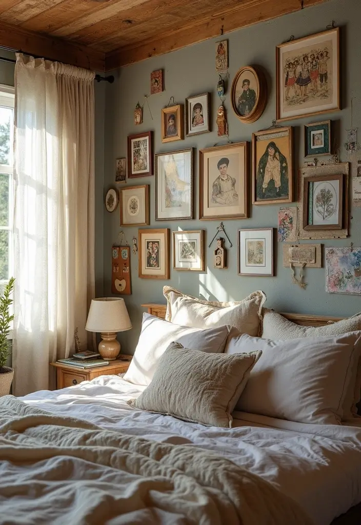30 Bedroom Picture Wall Ideas for a Cozy Dreamy Vibe - 23. Mixing Media