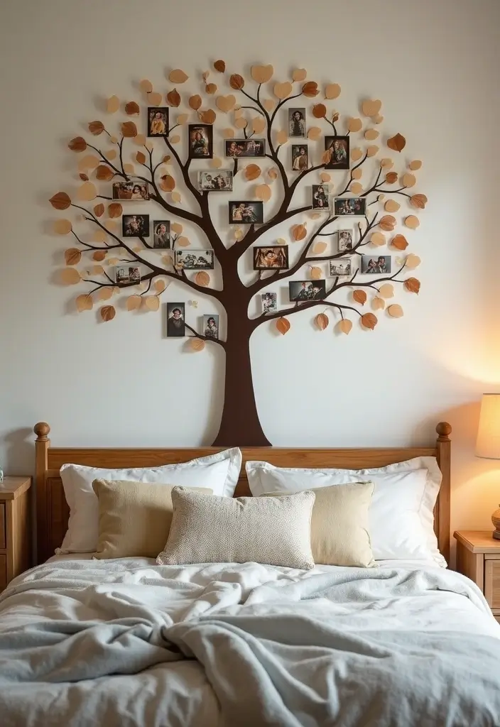 30 Bedroom Picture Wall Ideas for a Cozy Dreamy Vibe - 25. Family Tree Display