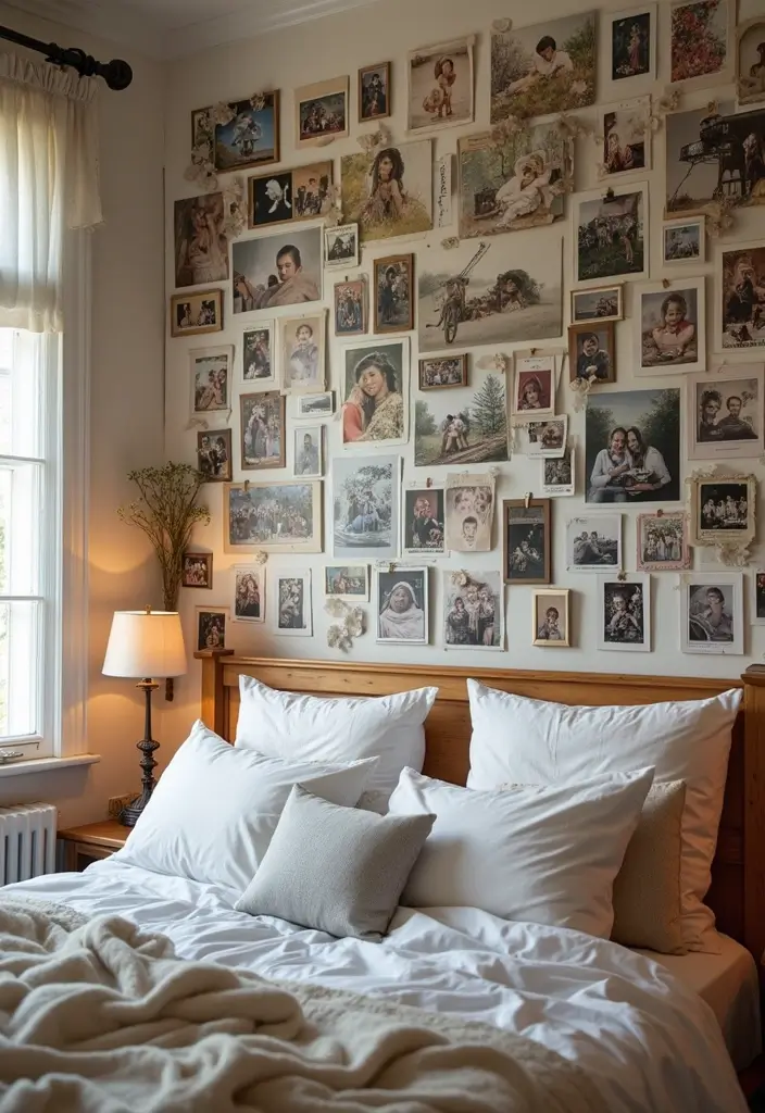 30 Bedroom Picture Wall Ideas for a Cozy Dreamy Vibe - 26. Collage of Memories