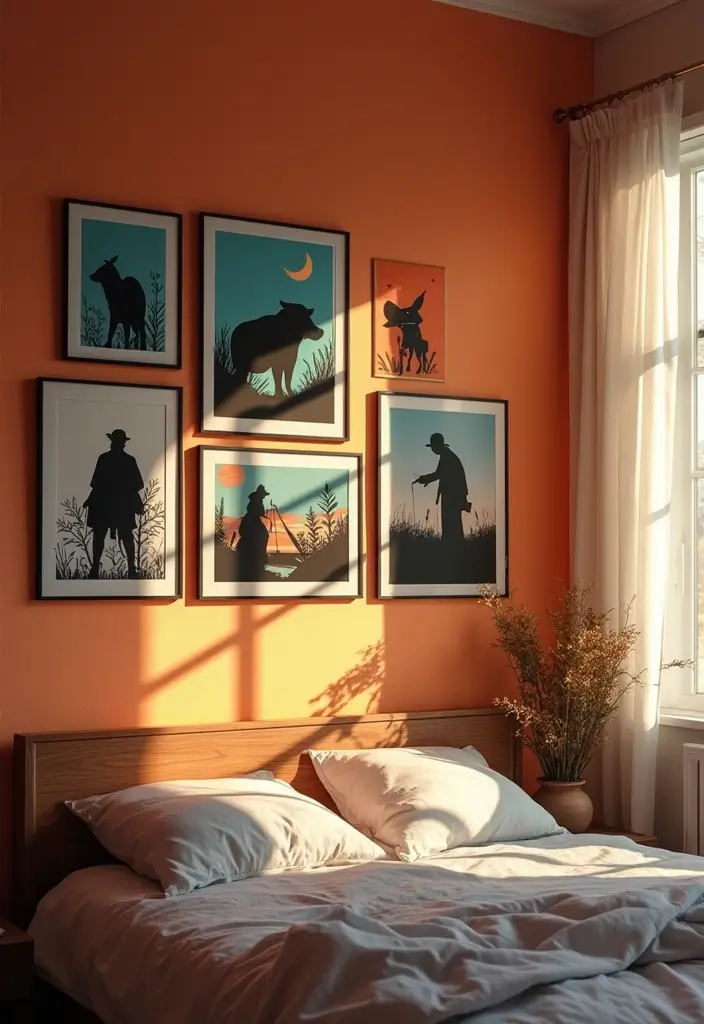 30 Bedroom Picture Wall Ideas for a Cozy Dreamy Vibe - 28. Silhouette Art