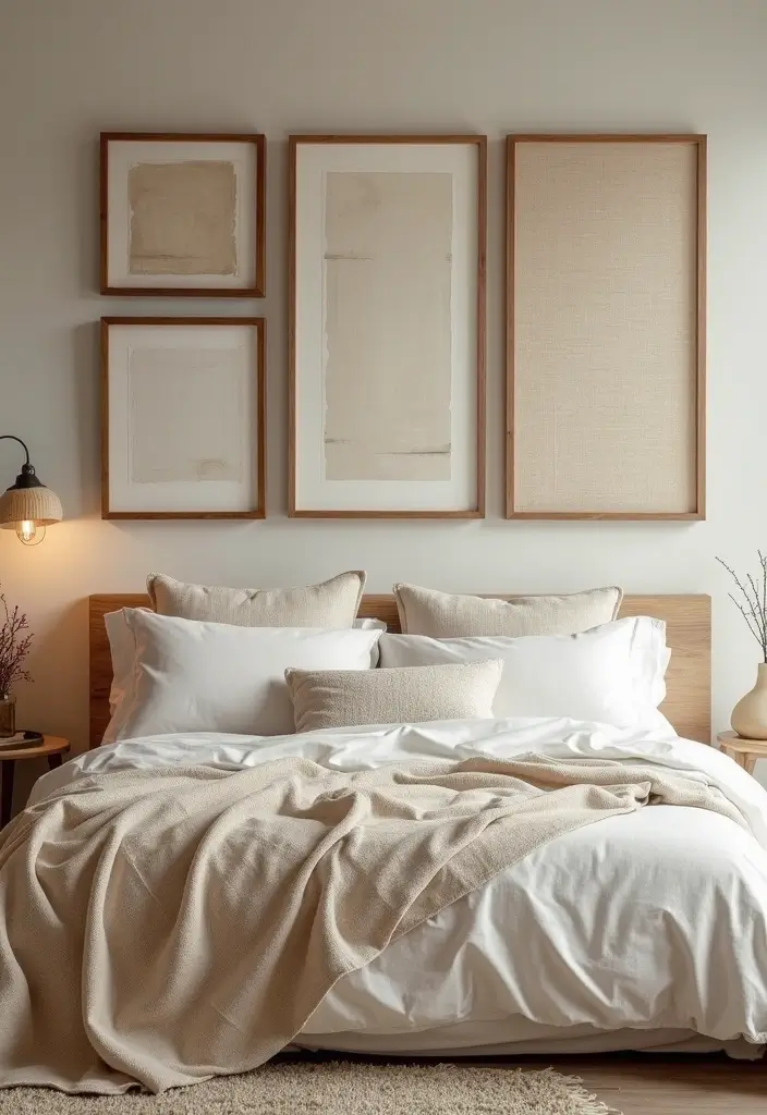 30 Bedroom Picture Wall Ideas for a Cozy Dreamy Vibe - 29. Fabric Panels