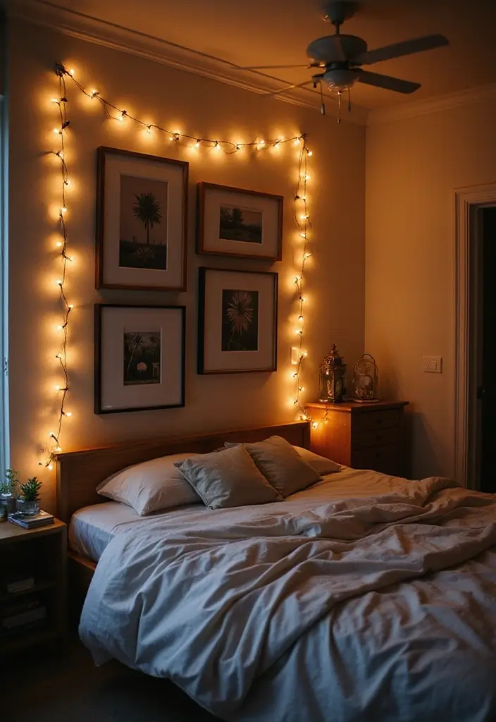 30 Bedroom Picture Wall Ideas for a Cozy Dreamy Vibe - 30. Light and Shadow Play